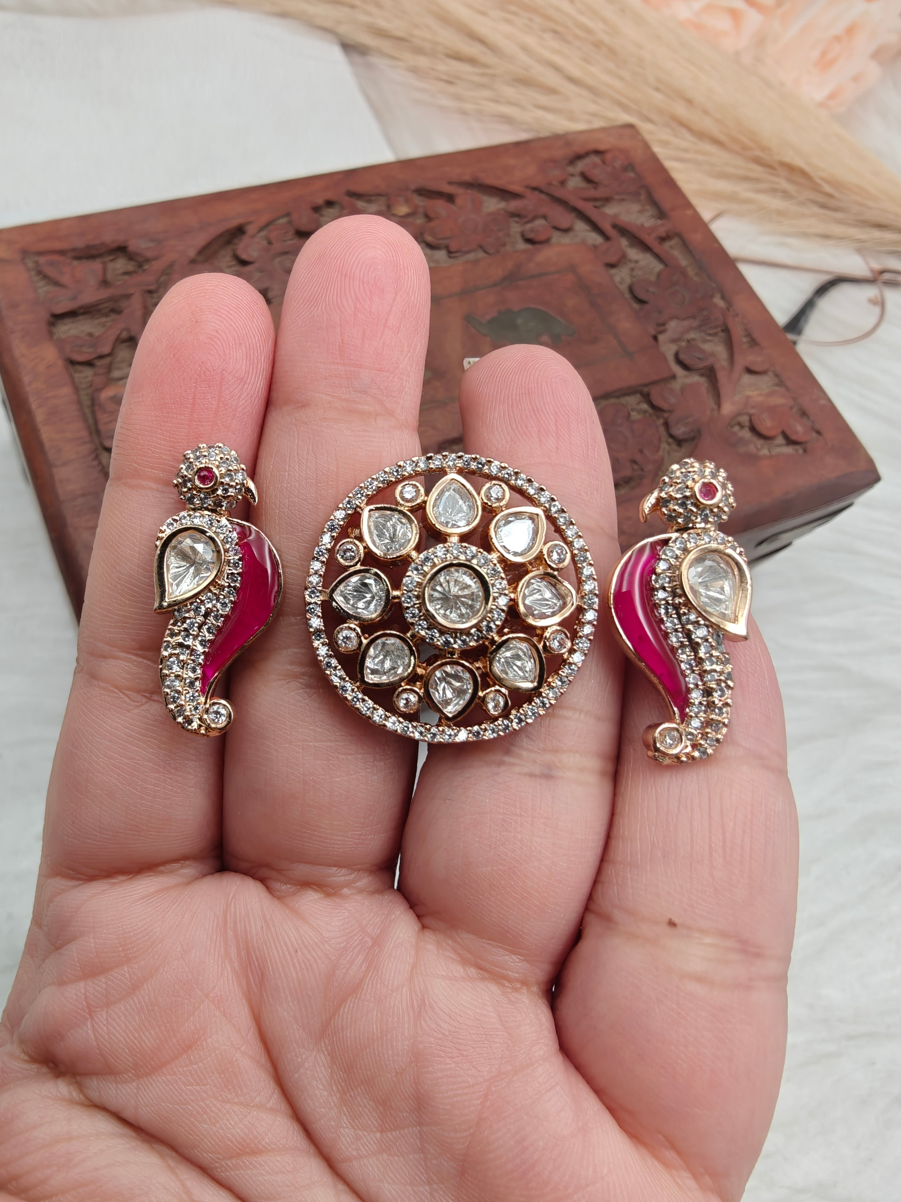 Lavya Bird Moissanite Double Finger Ring - Ruby