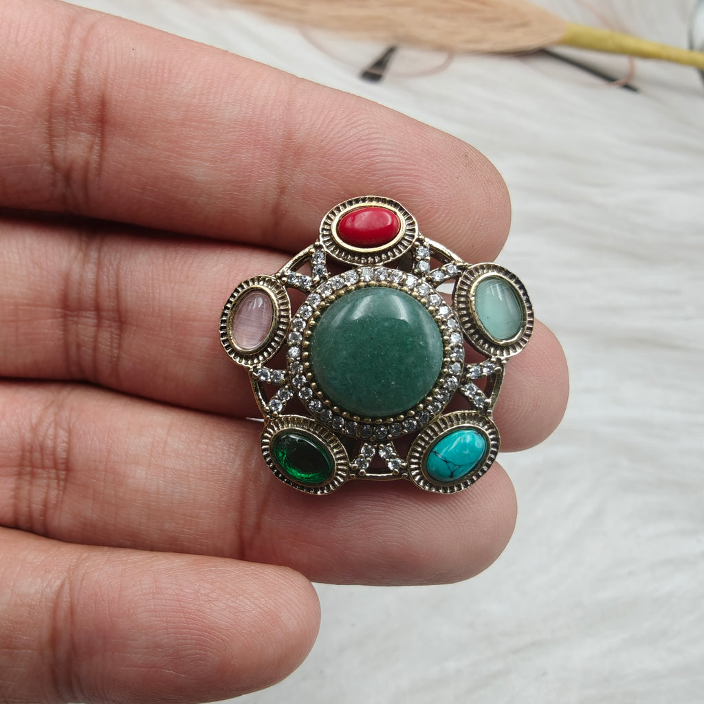 Nazni Inspired Multi Stone Adjustable Ring-Green aventurine Multi