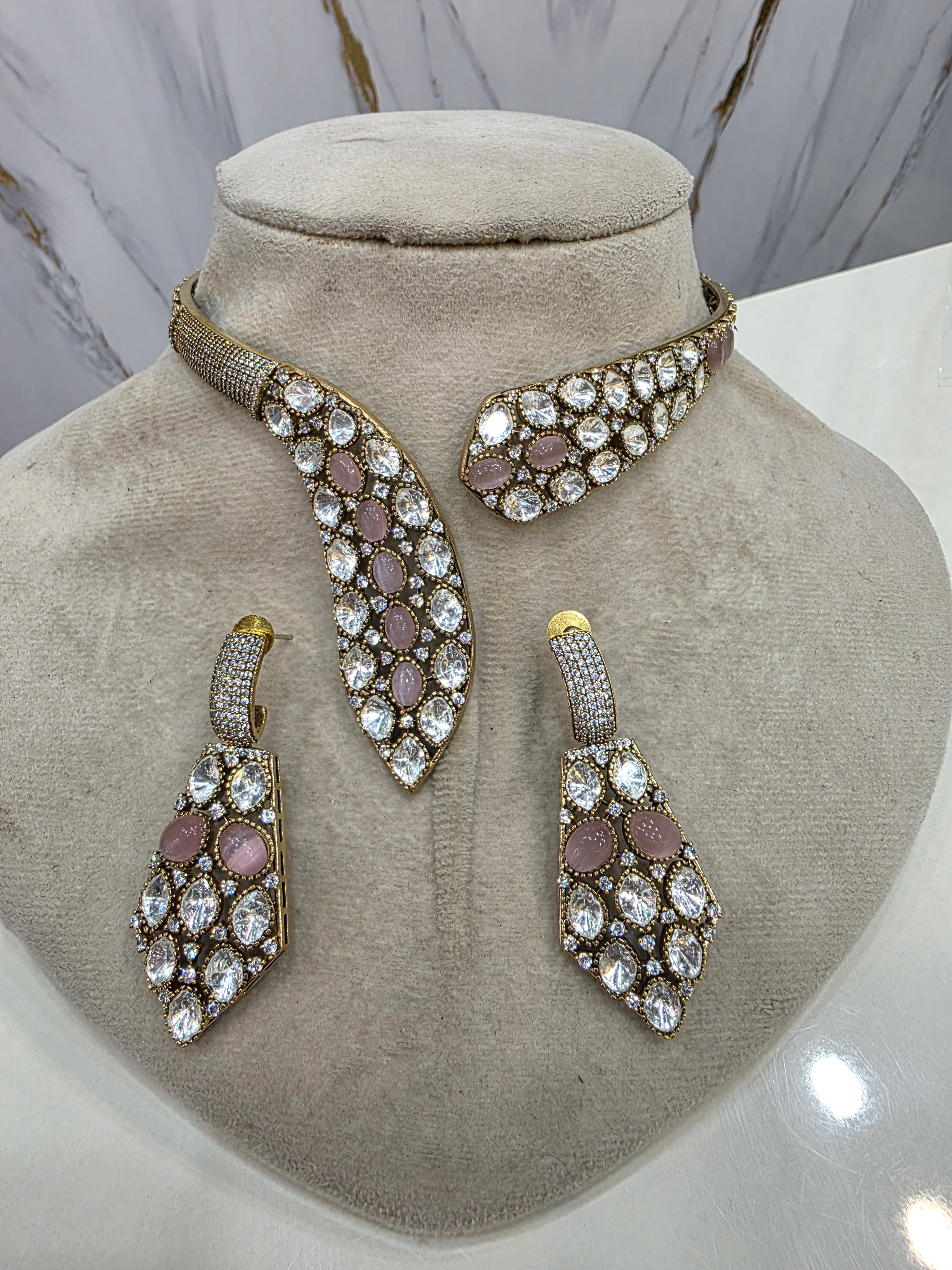 Antrika Polki Hasli Set- Pink