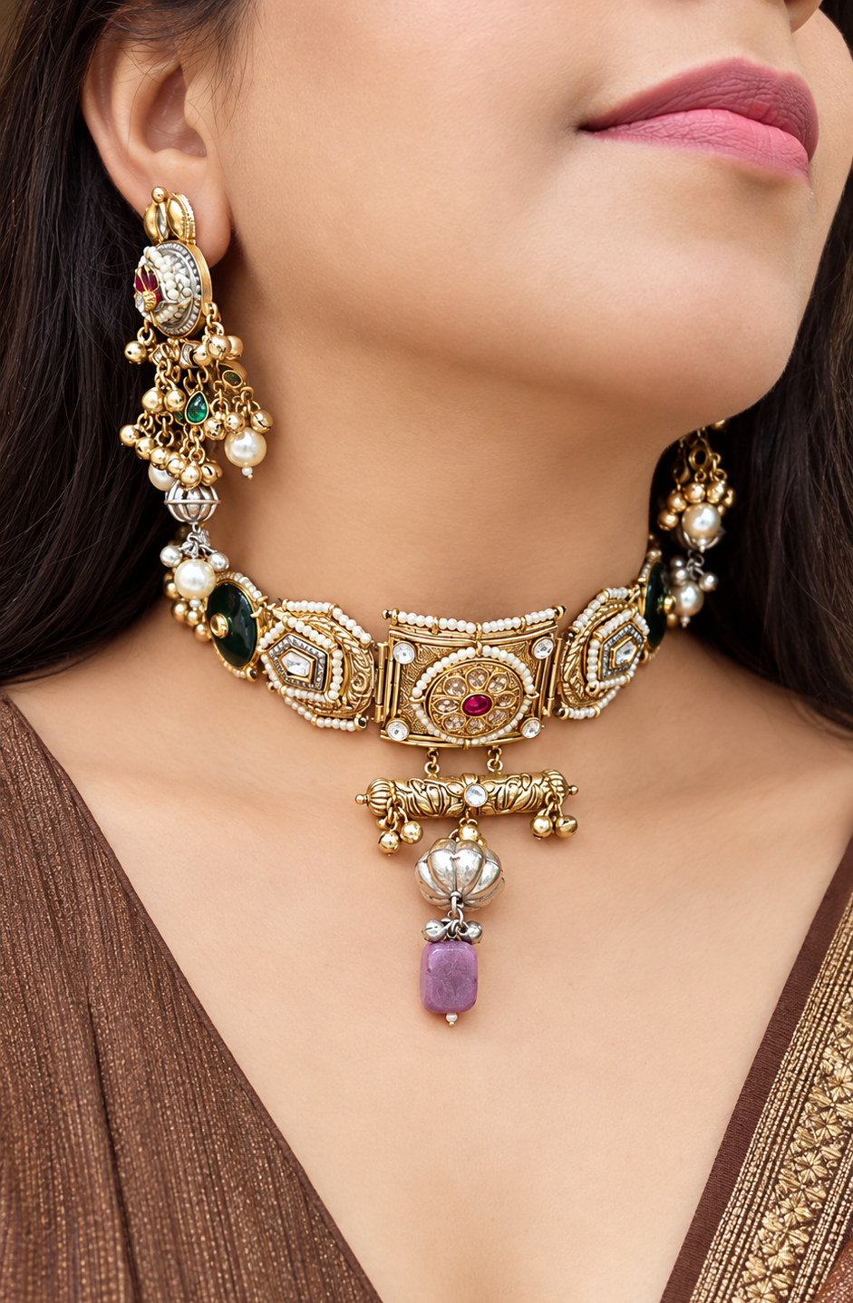 Charvi Amrapali Fusion Brass Choker Set