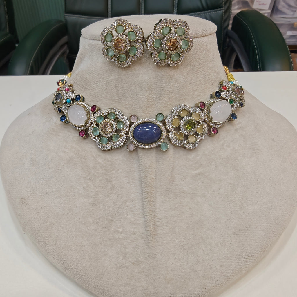 Nitima Sabya Inspired Sleek Choker Set- Blue Mint Multi