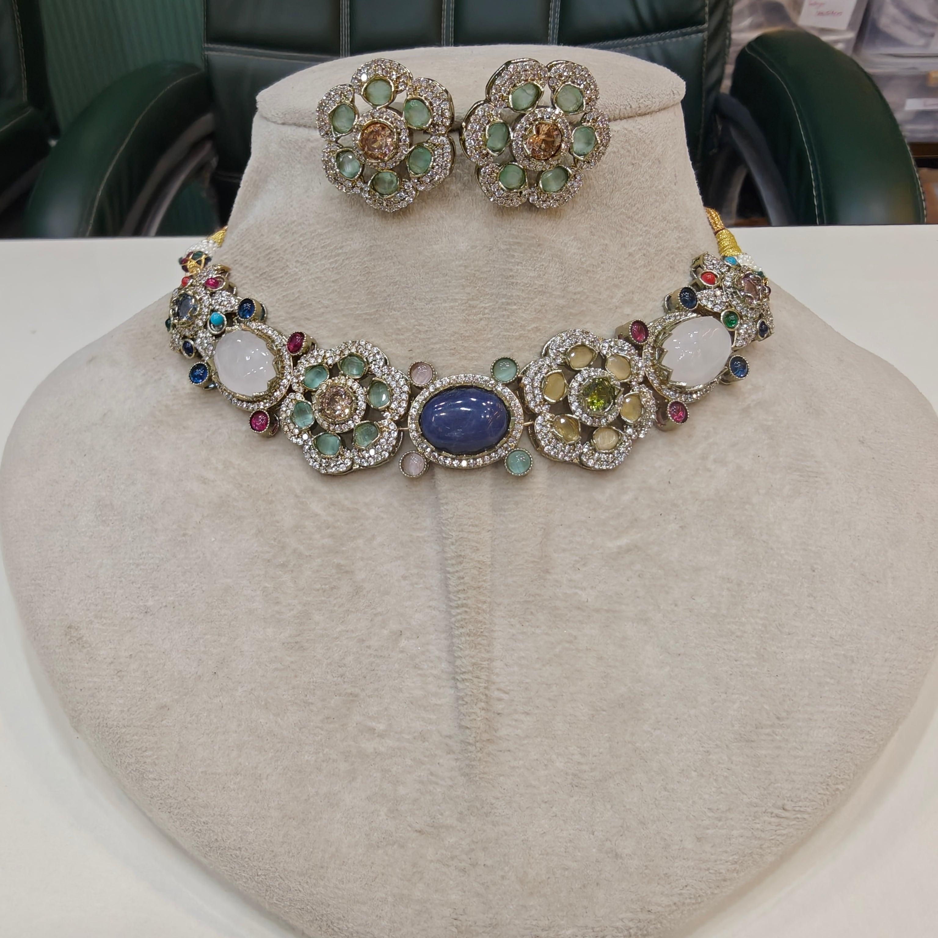 Nitima Sabya Inspired Sleek Choker Set- Blue Mint Multi