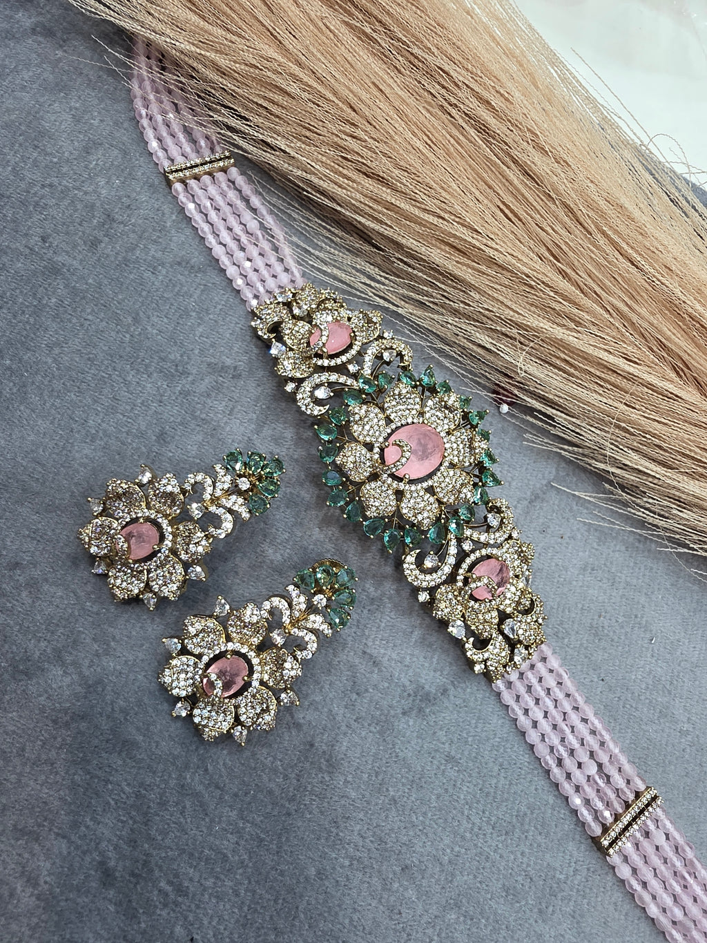 Aarfa Doublet and Hydro Choker Set- Pink and Aqua Blue