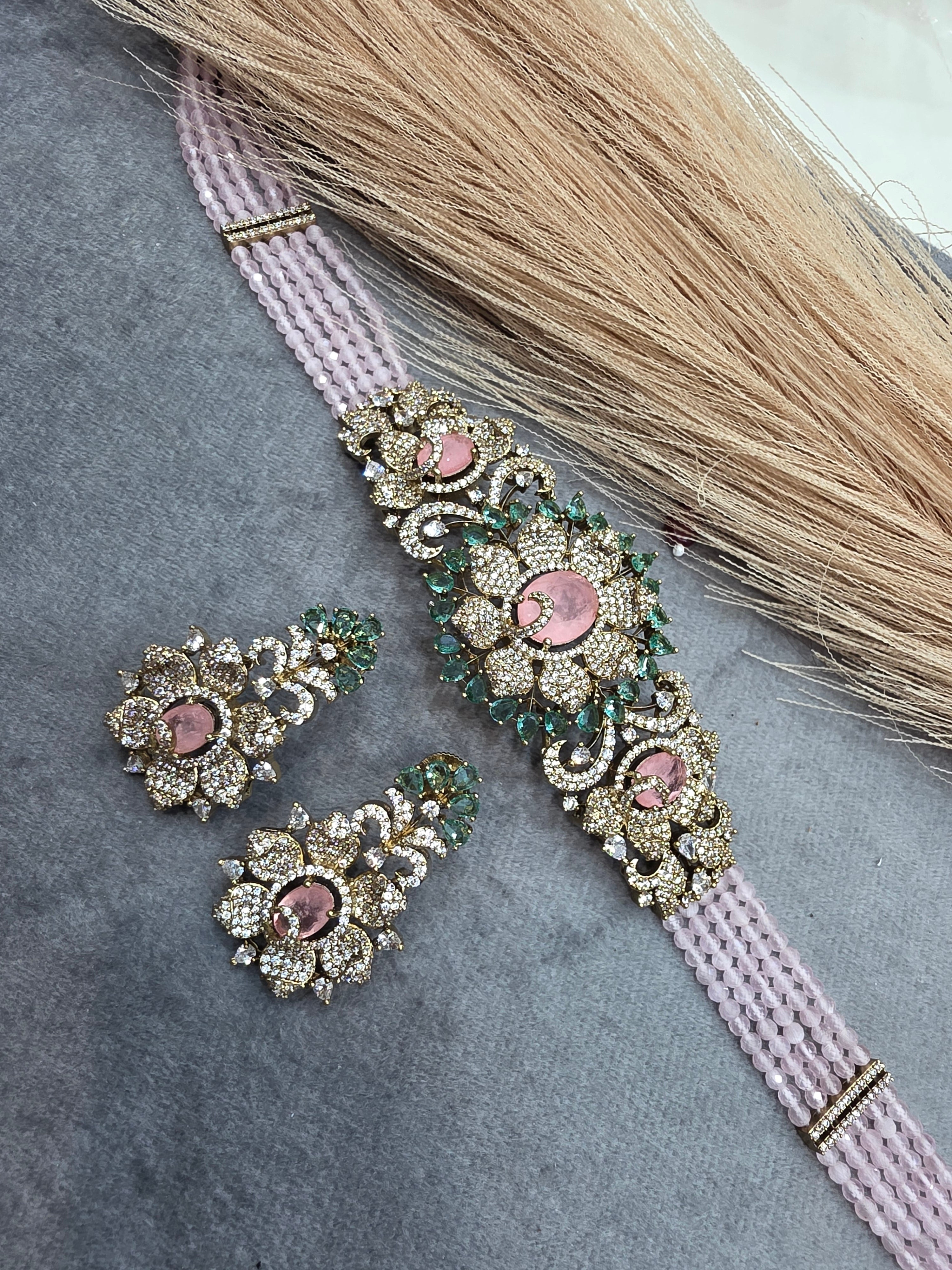 Aarfa Doublet and Hydro Choker Set- Pink and Aqua Blue
