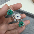 Shreya Carved Stone Openable Bracelet (Silver Plating)- Green White