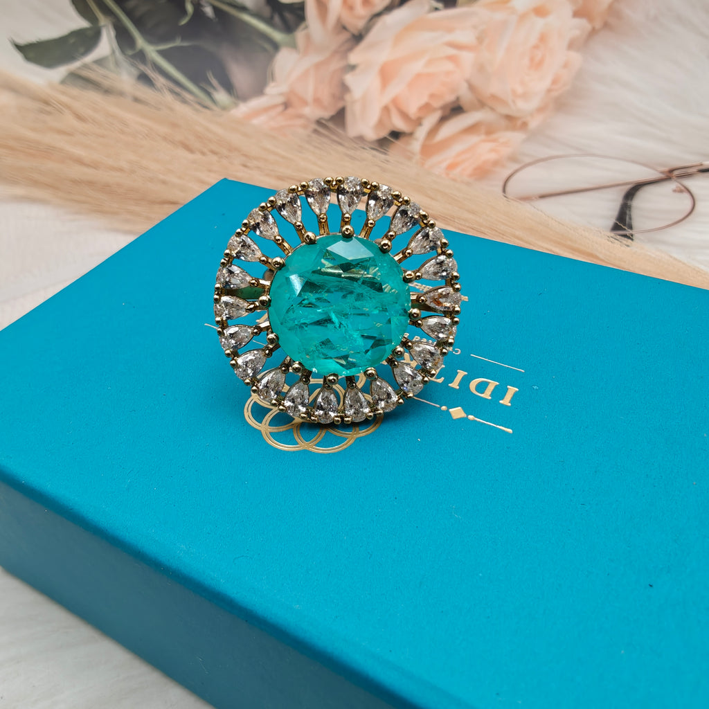 Naisha Doublet AD Adjustable Cocktail Ring- Turquoise