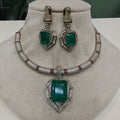 Vishakha Doublet Statement Hasli Set- Emerald Ruby