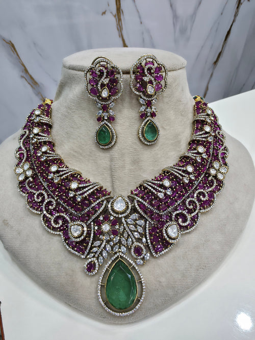 Aanshi Designer Necklace Set- Ruby Green