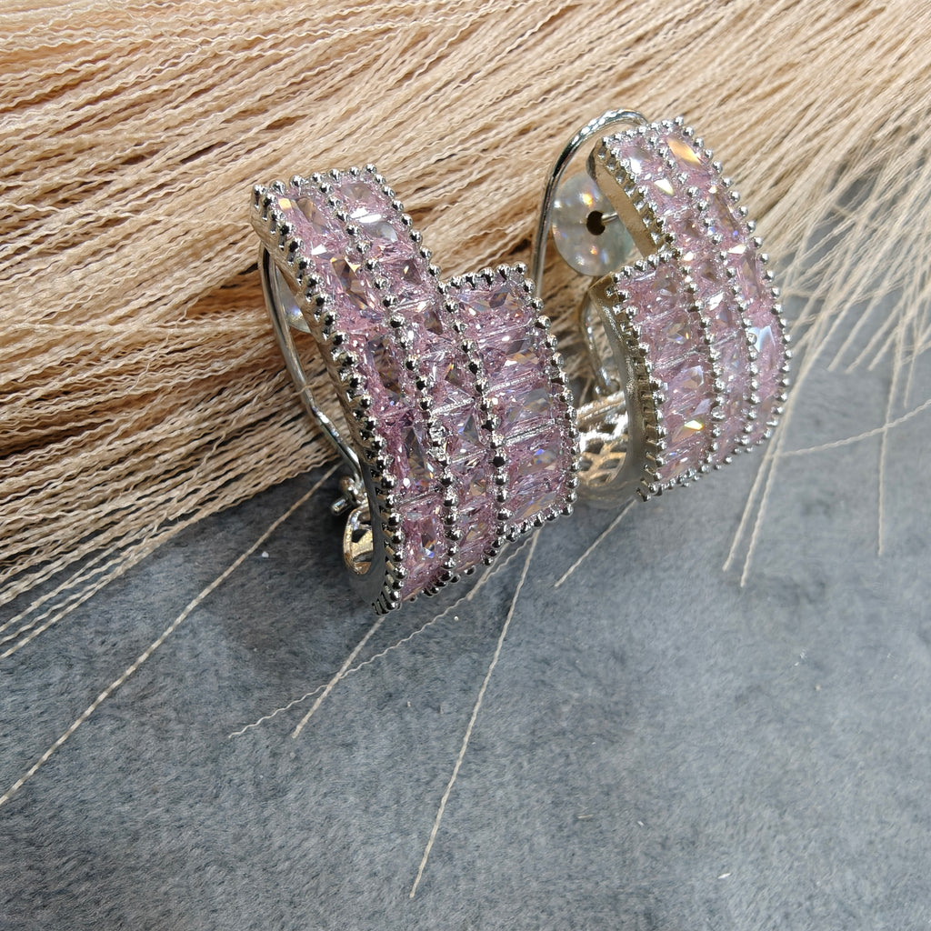 Supriya AD baguette Silver Plated Hoops - Pink