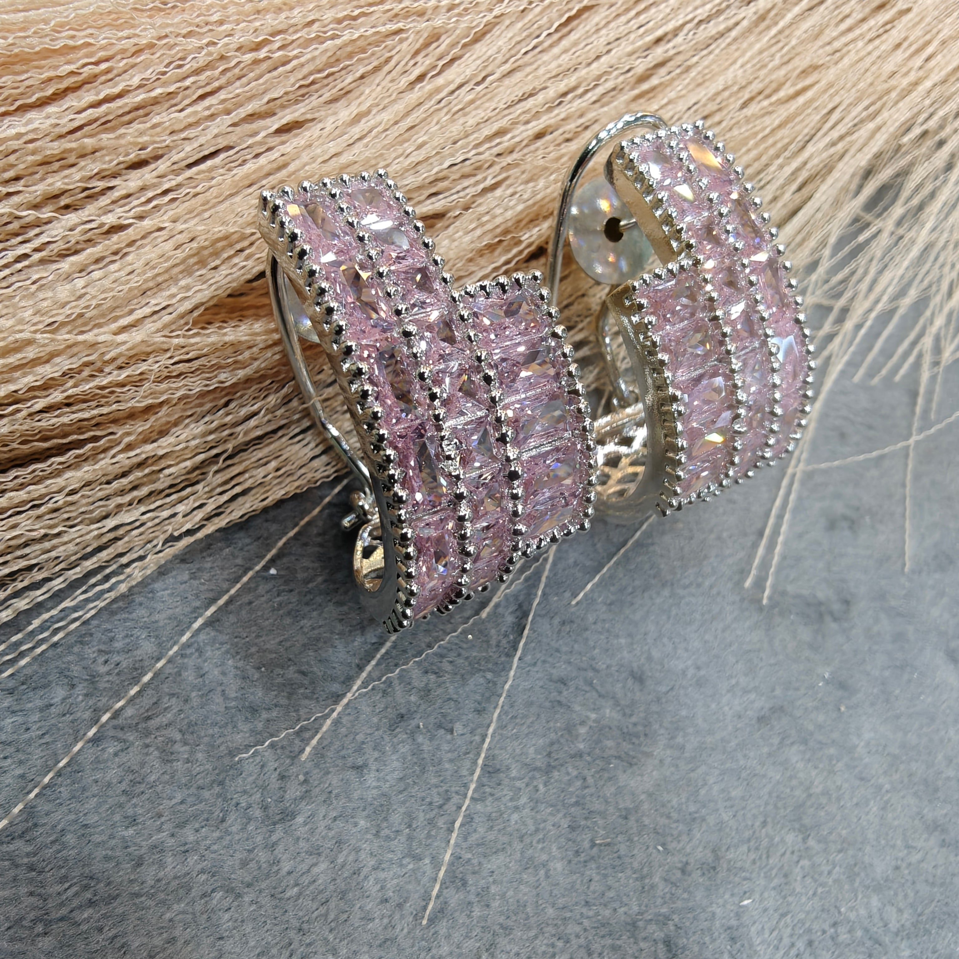 Supriya AD baguette Silver Plated Hoops - Pink