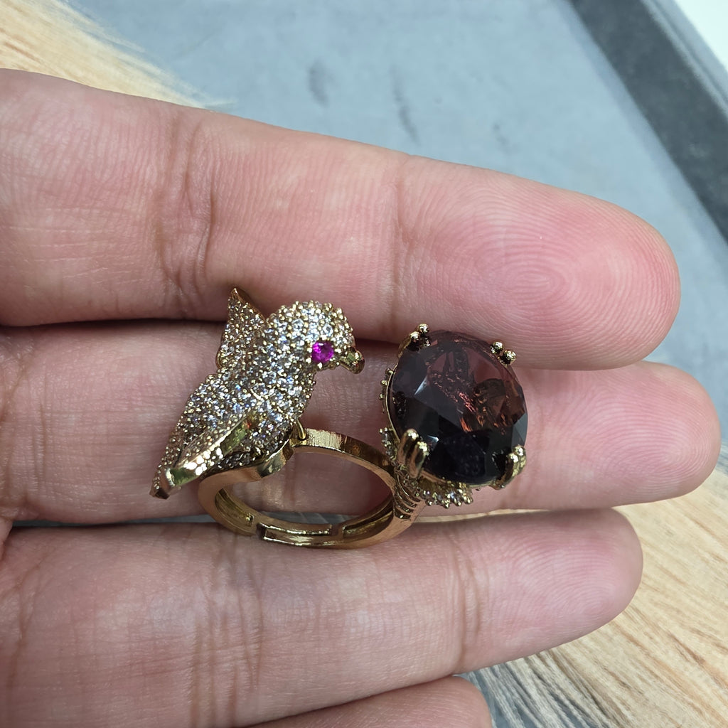 Arohi Bird Adjustable Ring- Wine