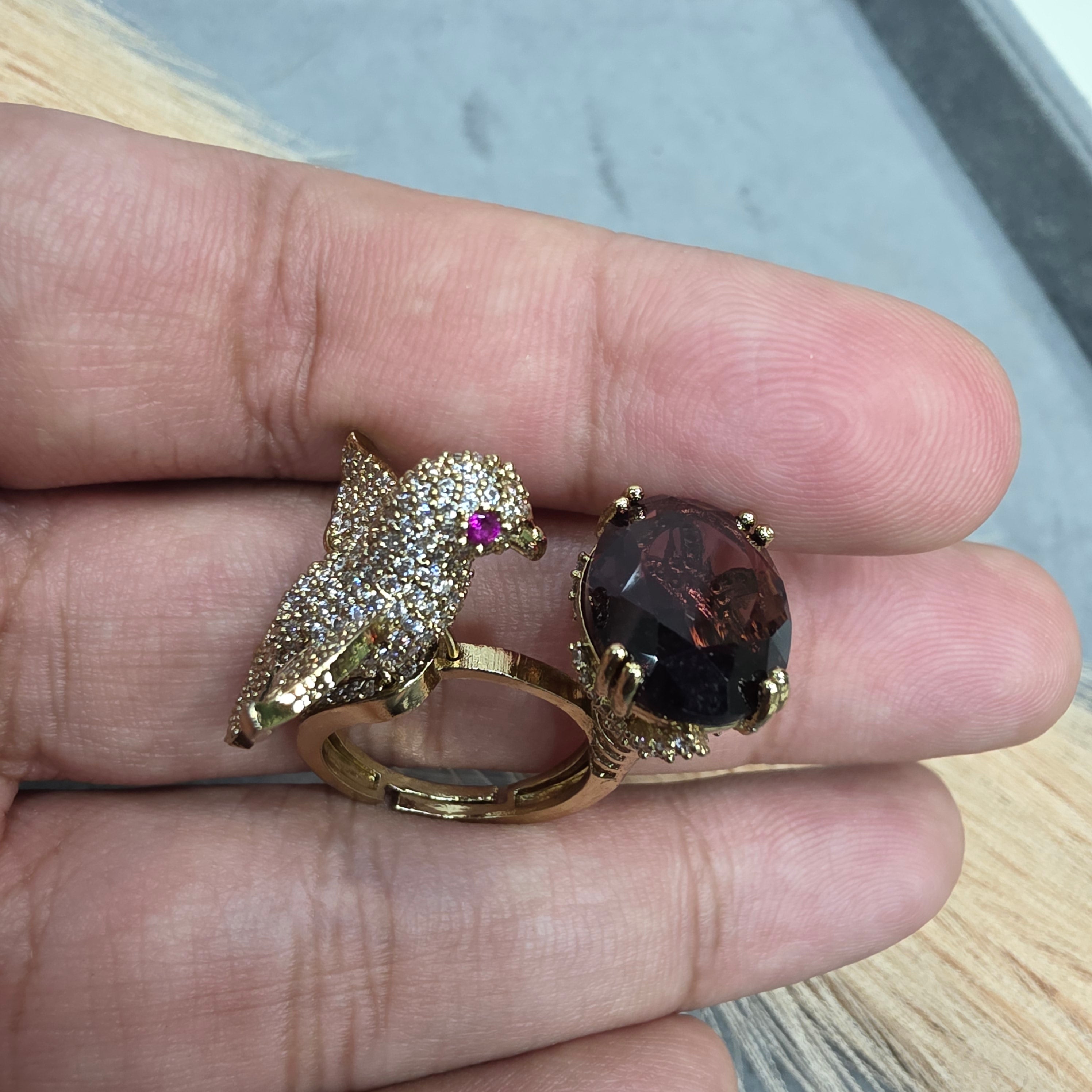 Arohi Bird Adjustable Ring- Wine