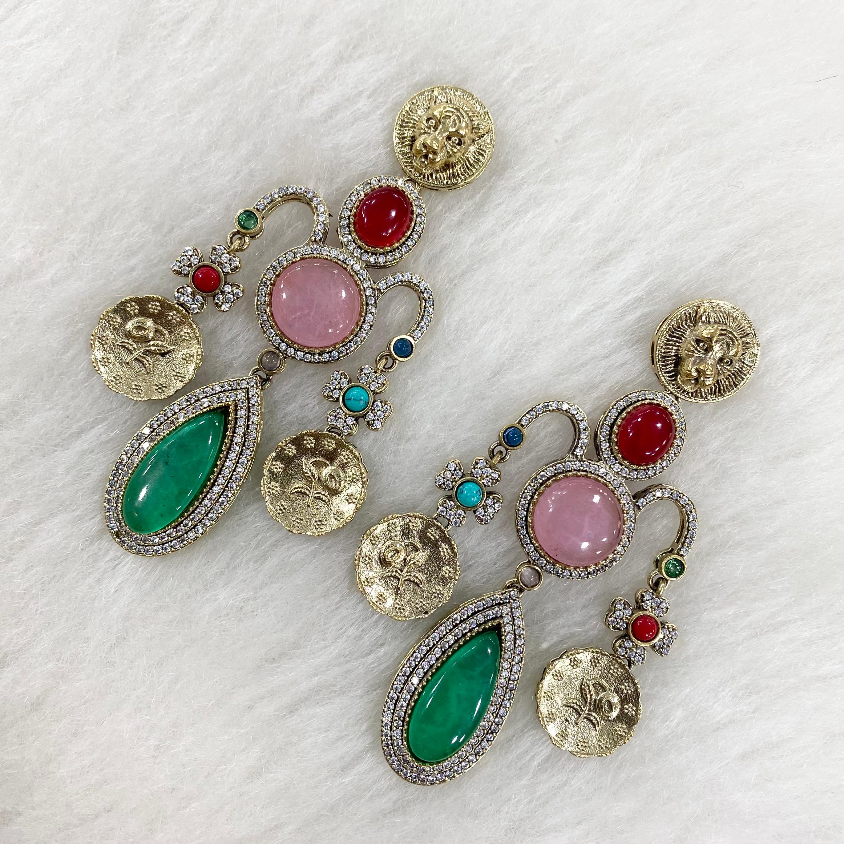 Sabya Inspired Sana Cabochon Doublet Statement Chandelier - Multi