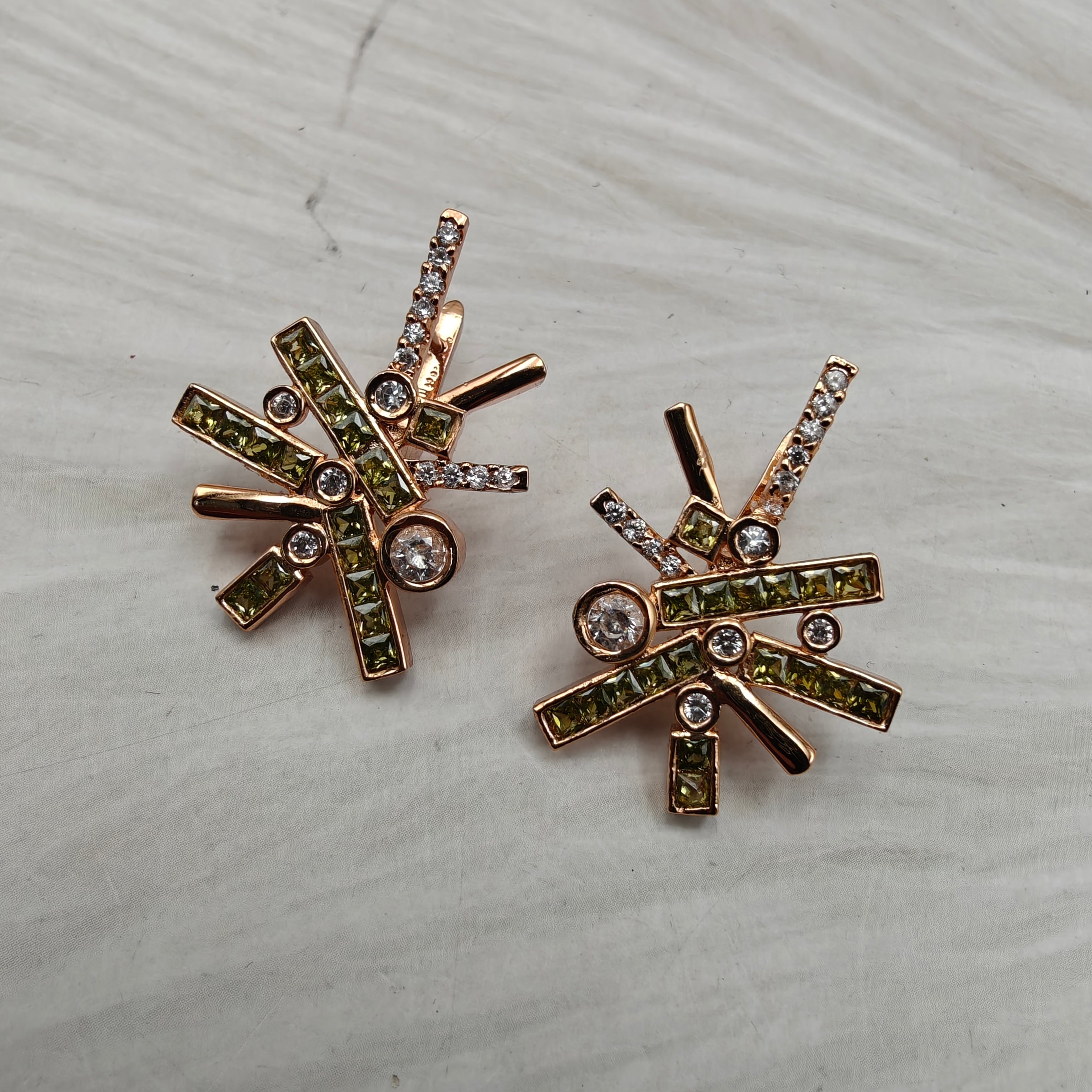 Charvie Crystal AD Studs- Olive Green