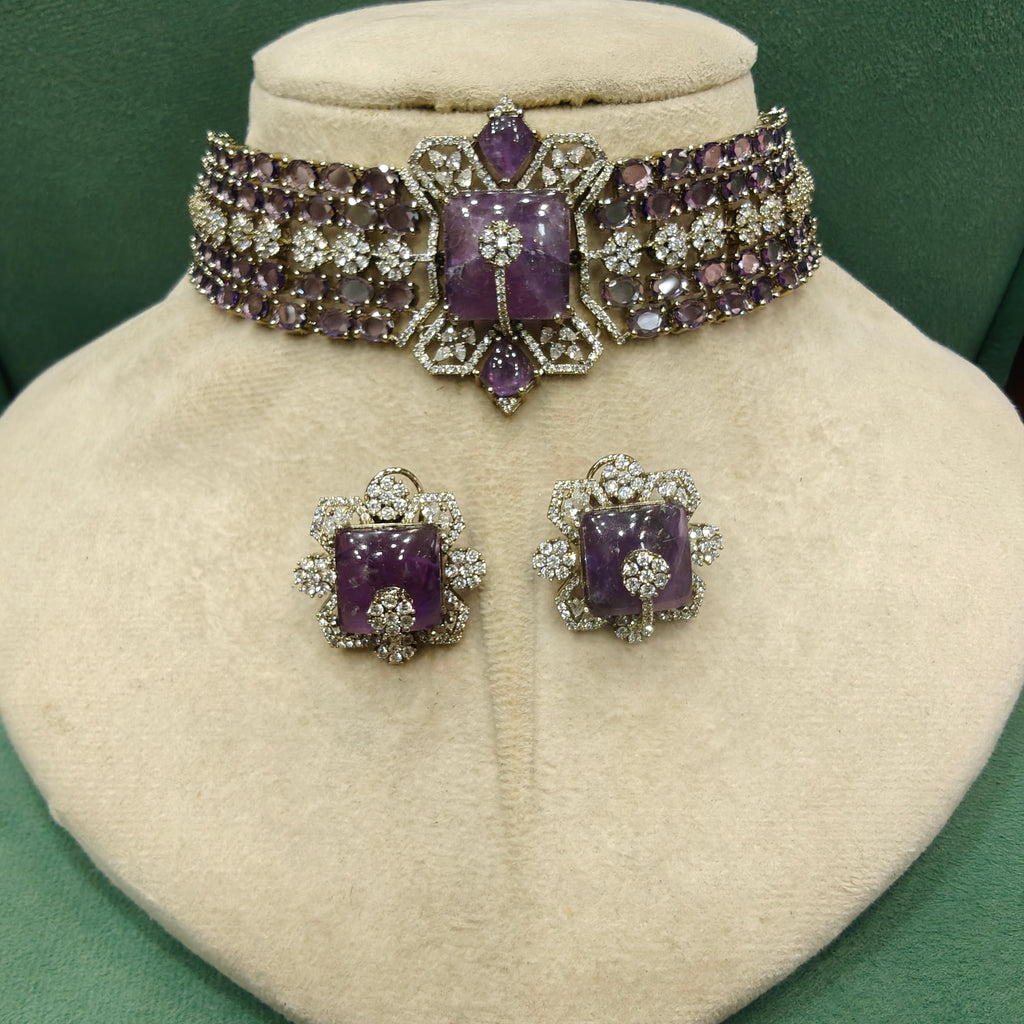 Tisha Designer Choker Set- Purple