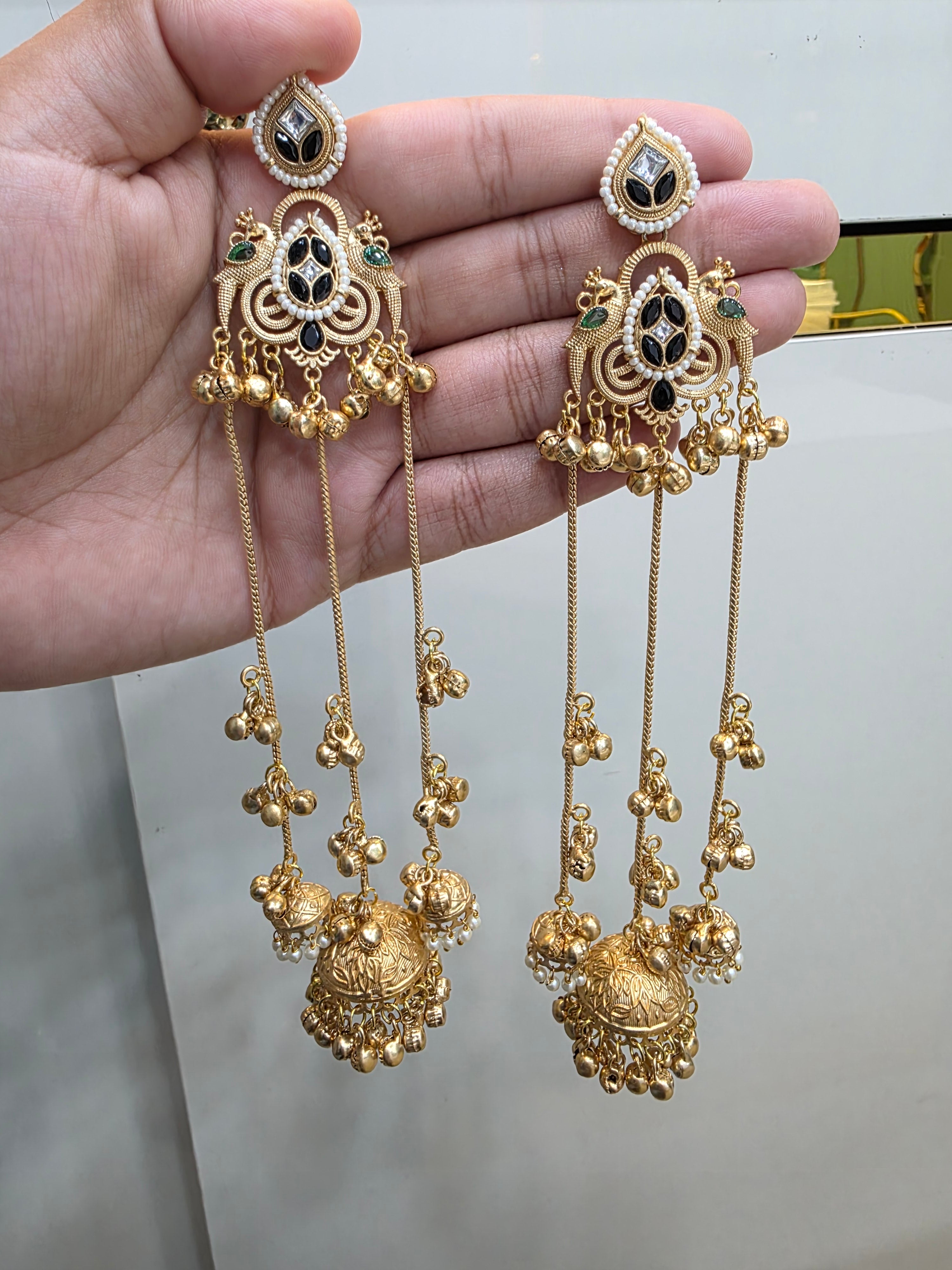 Handcrafted Zaira Kashmiri Brass Fusion Earrings- Black Green