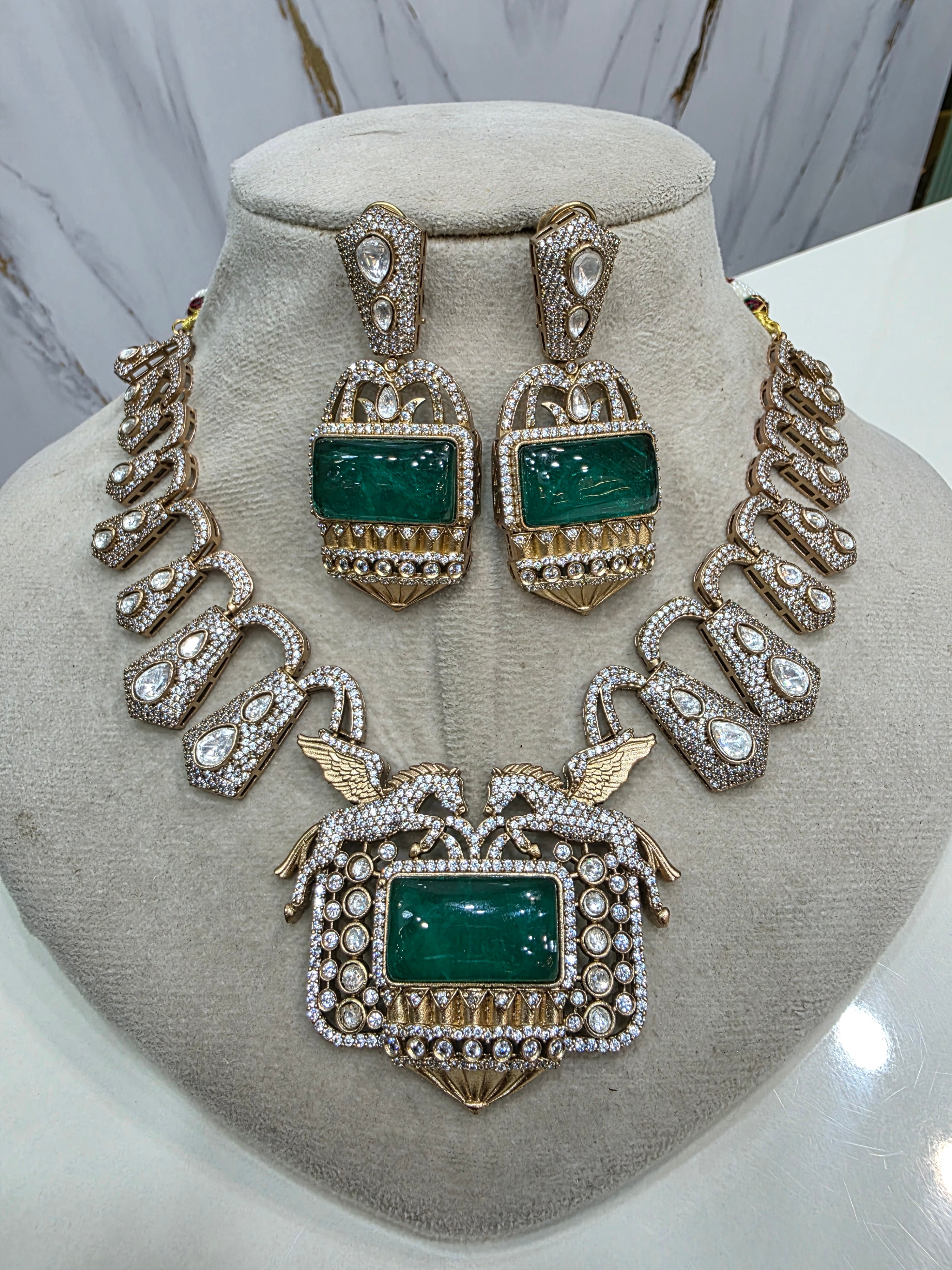 Equine Statement Moissanite Necklace Set- Emerald