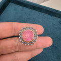 Anam Russian Doublet Statement Carat Plating Ring - Pink and Aqua Blue