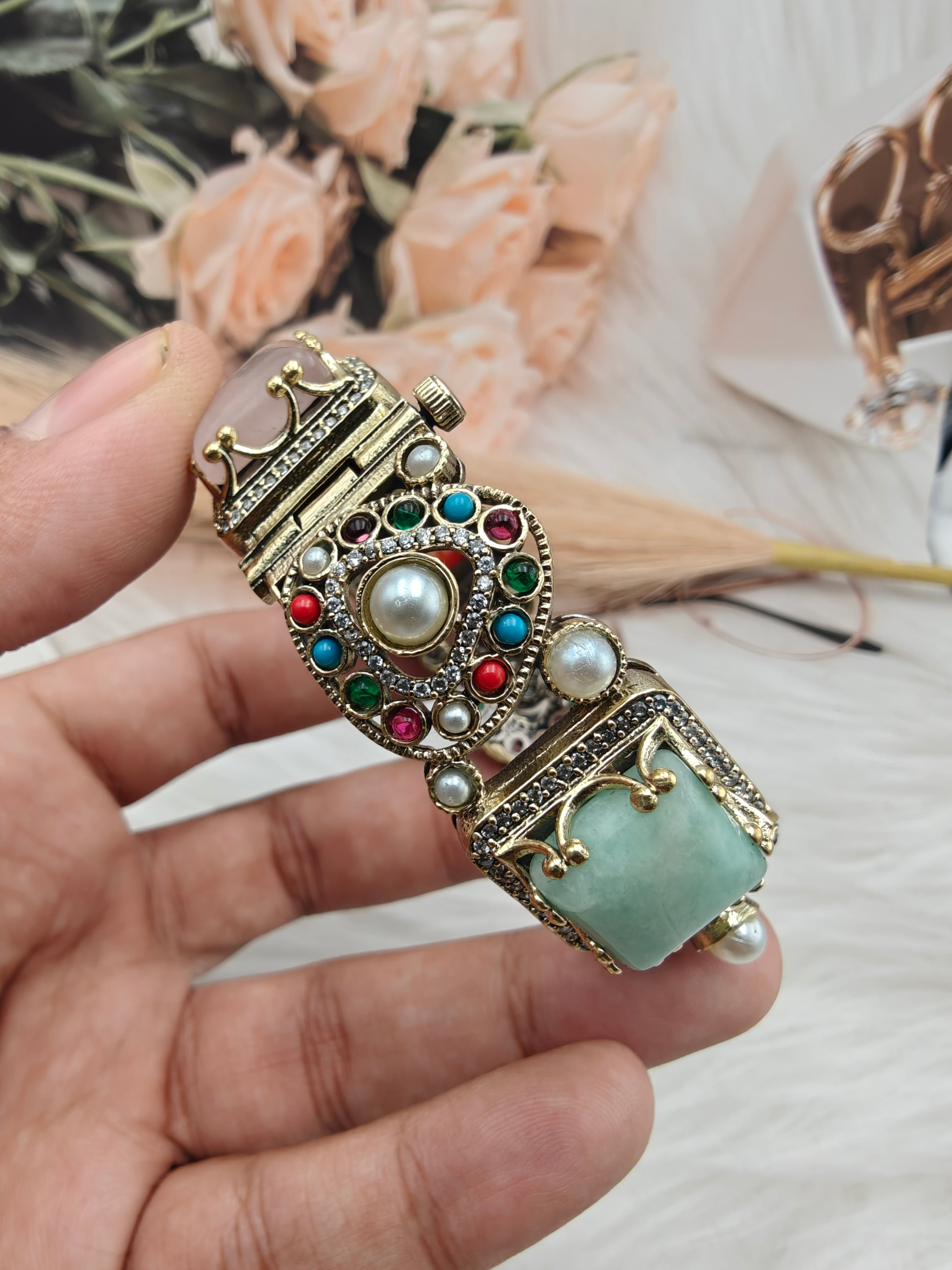 Sabyasachi Inspired Chahat Natural Stones Openable Bangle - Multi