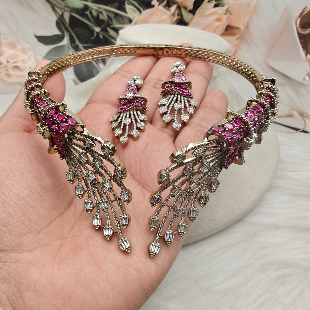 Elysian Empress Collar Style Hasli Necklace Set- Ruby