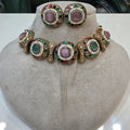 Anaysha Navratan choker Necklace Set- Pink Mint