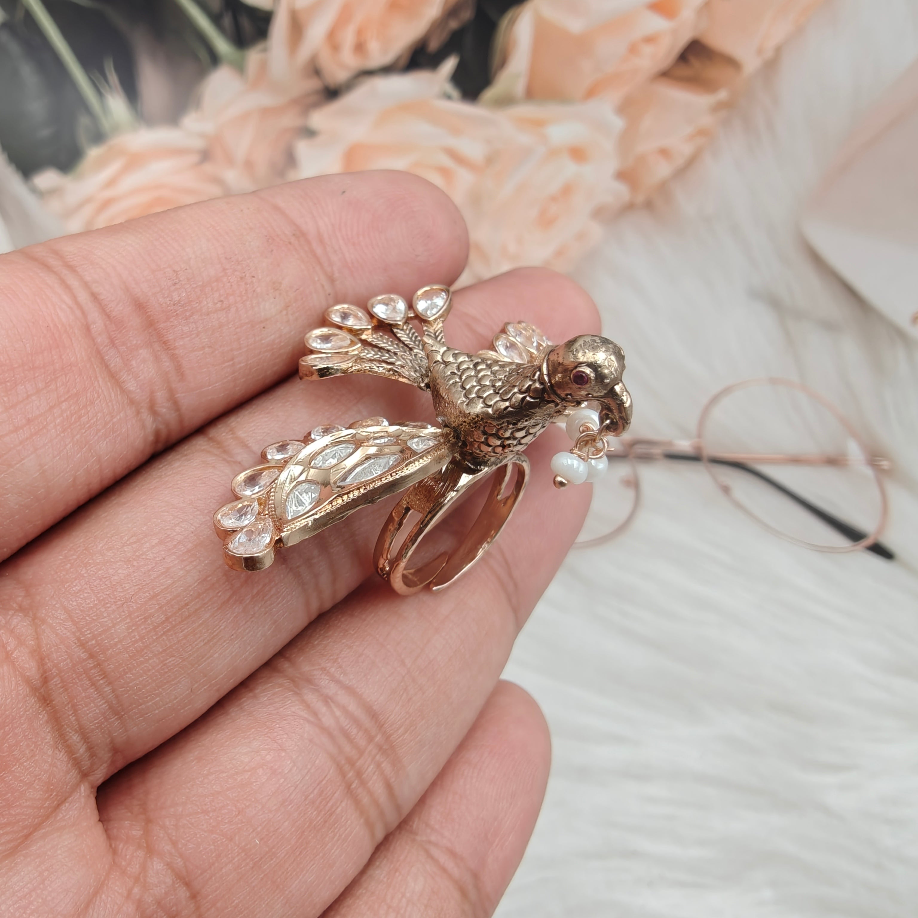 Bird Moissanite Adjustable Ring- White