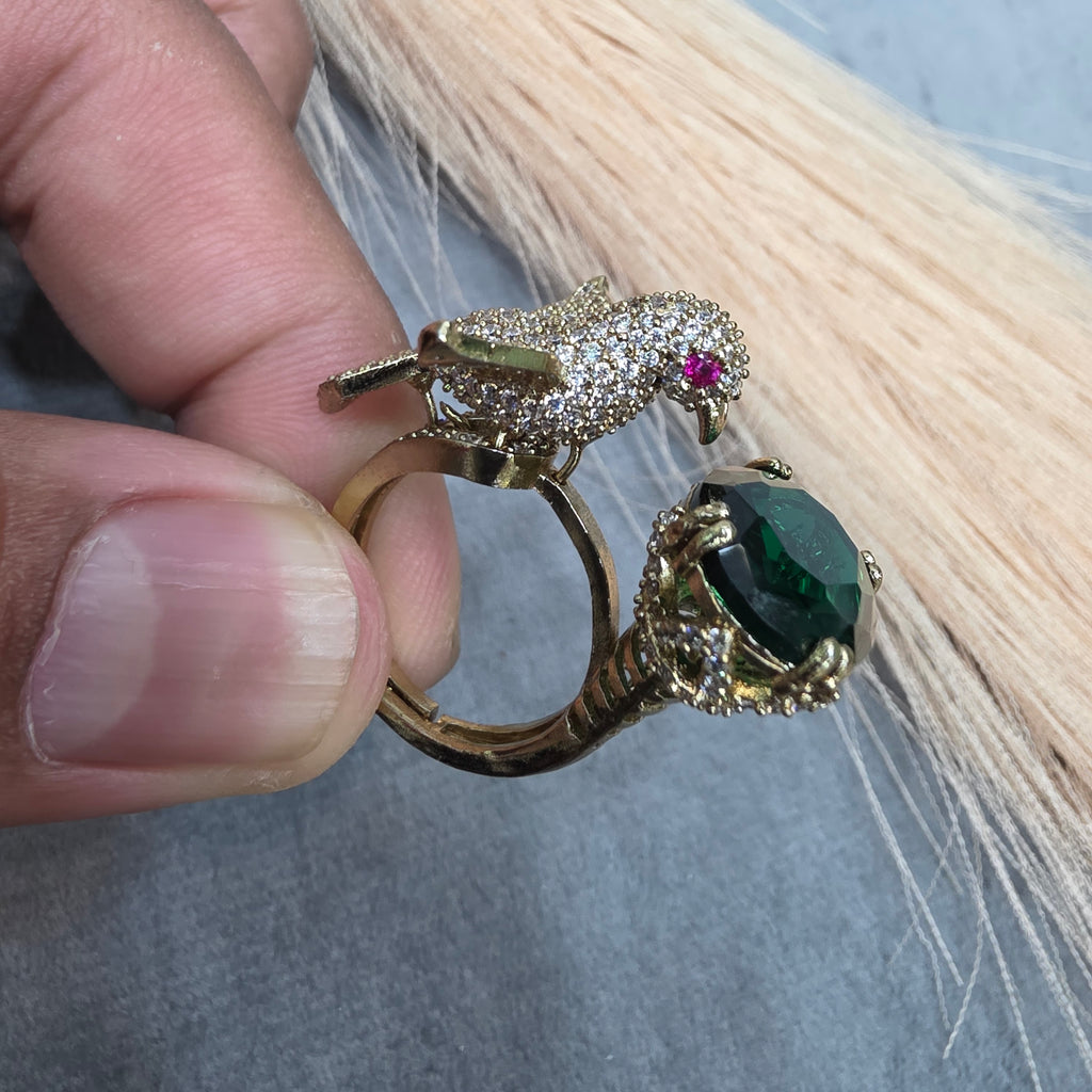 Arohi Bird Adjustable Ring- Green