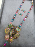 Tanjore Natural Stone Long Necklace - Multi