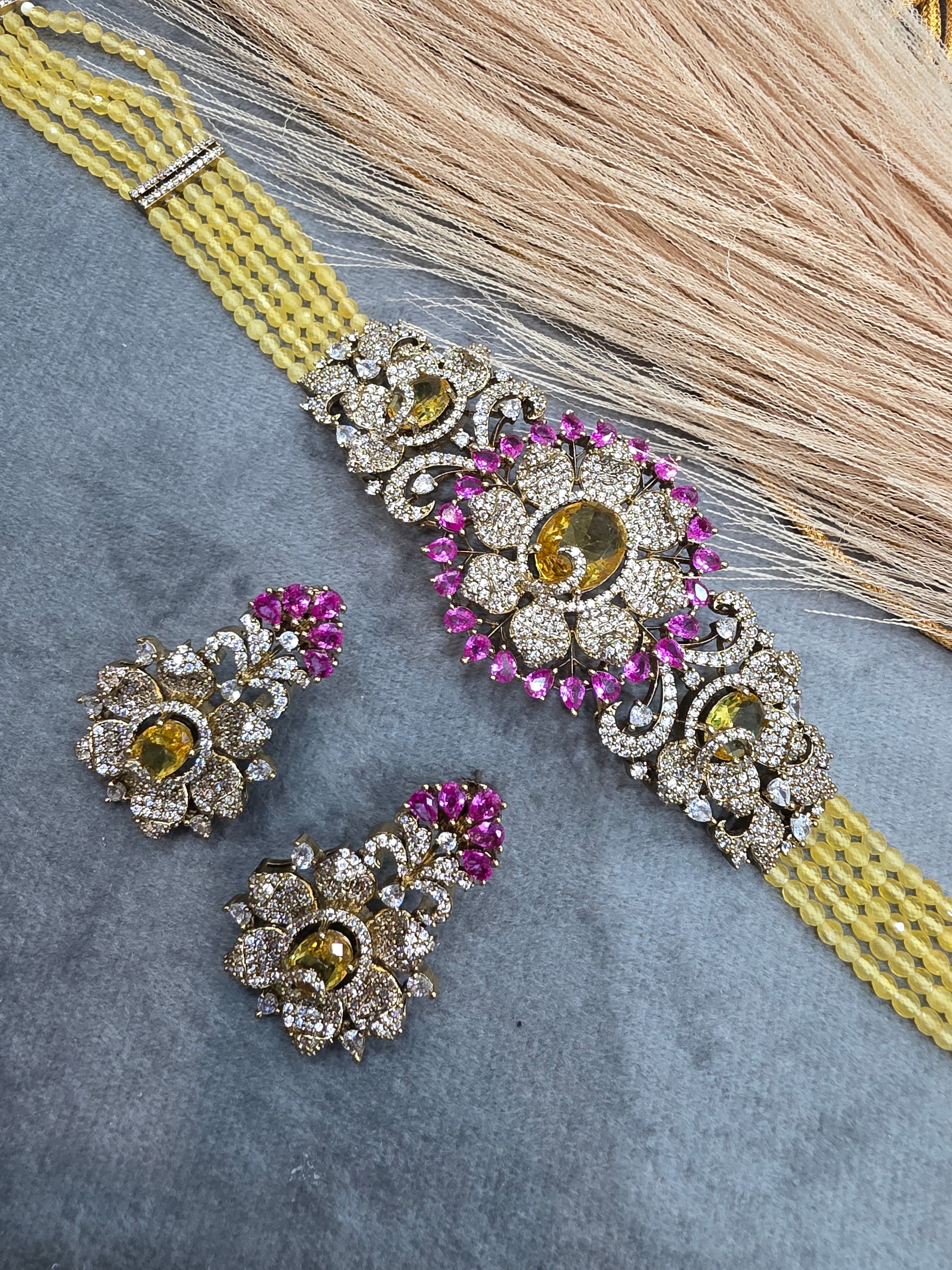 Aarfa Doublet and Hydro Choker Set- Yellow and Pink
