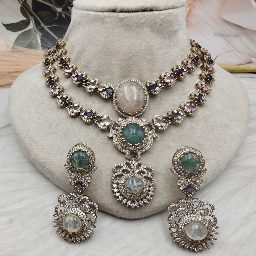 Ratnaragi Gemstone Sabyasachi Inspired Premium Necklace Set- Multi 1