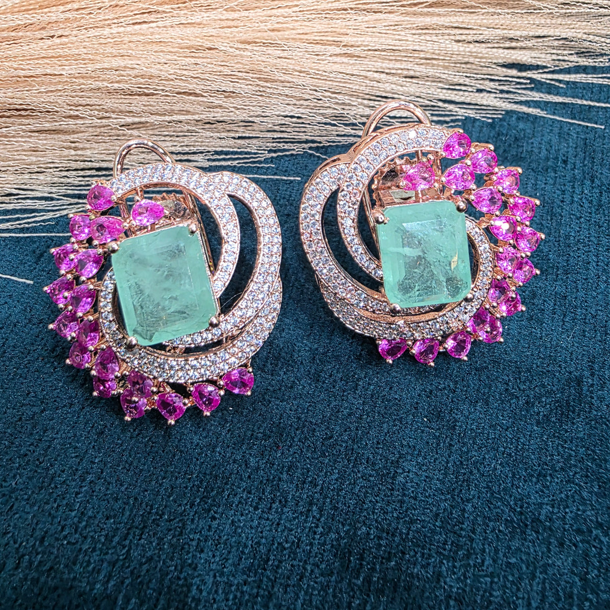 Ragini Doublet Rose Gold Finish Studs- Mint Pink