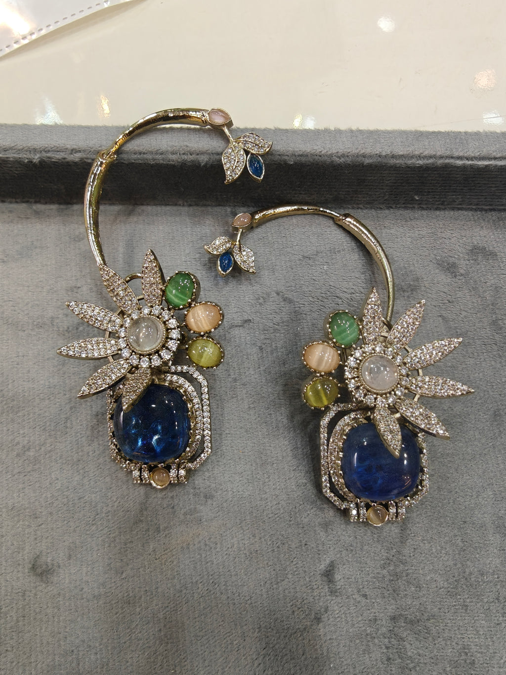 Advisha Flower Gemstone Statement Earcuff- Blue Multi