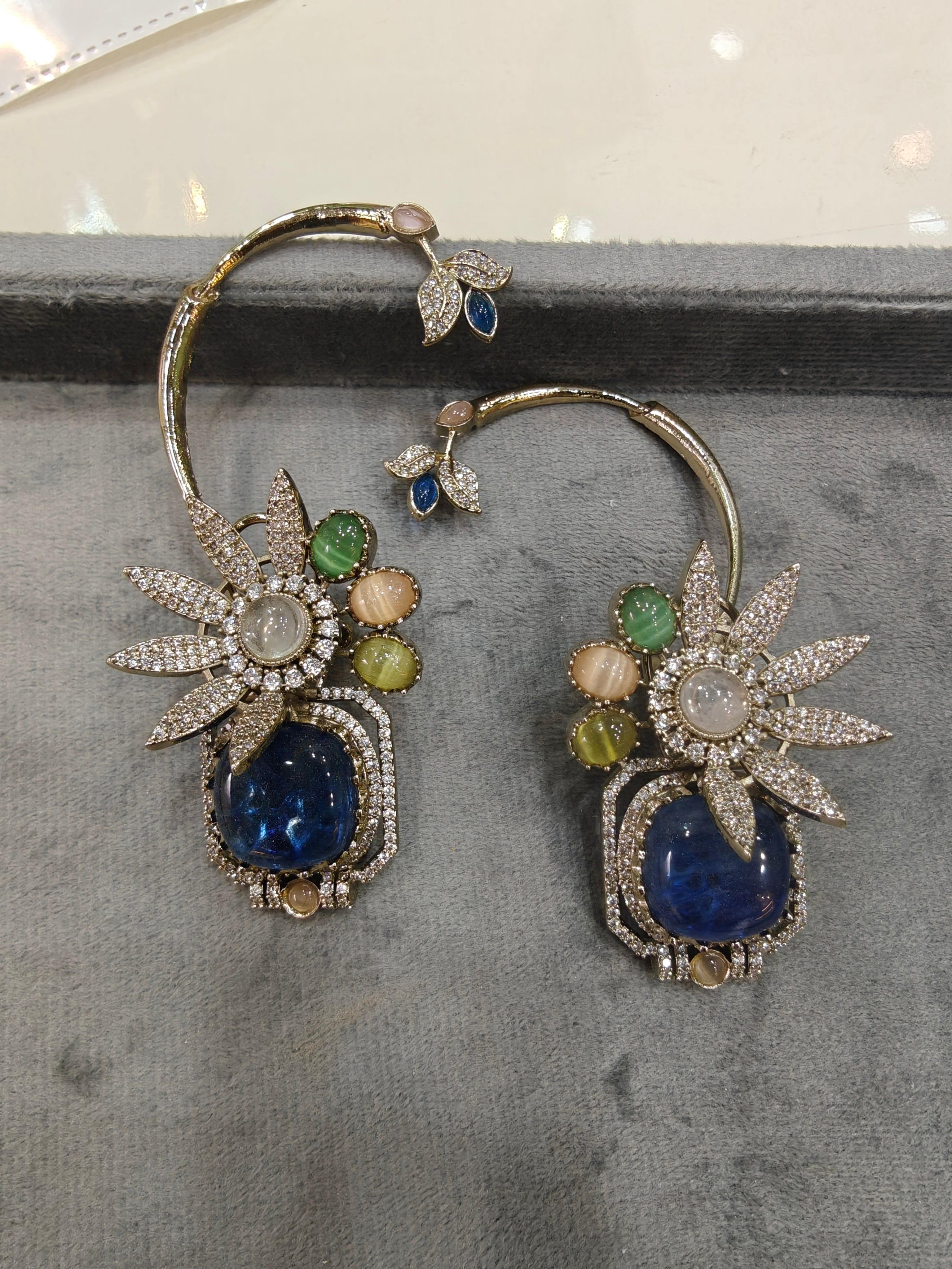 Advisha Flower Gemstone Statement Earcuff- Blue Multi