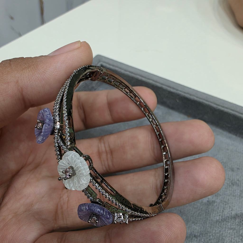 Shreya Carved Stone Openable Bracelet - Purple White