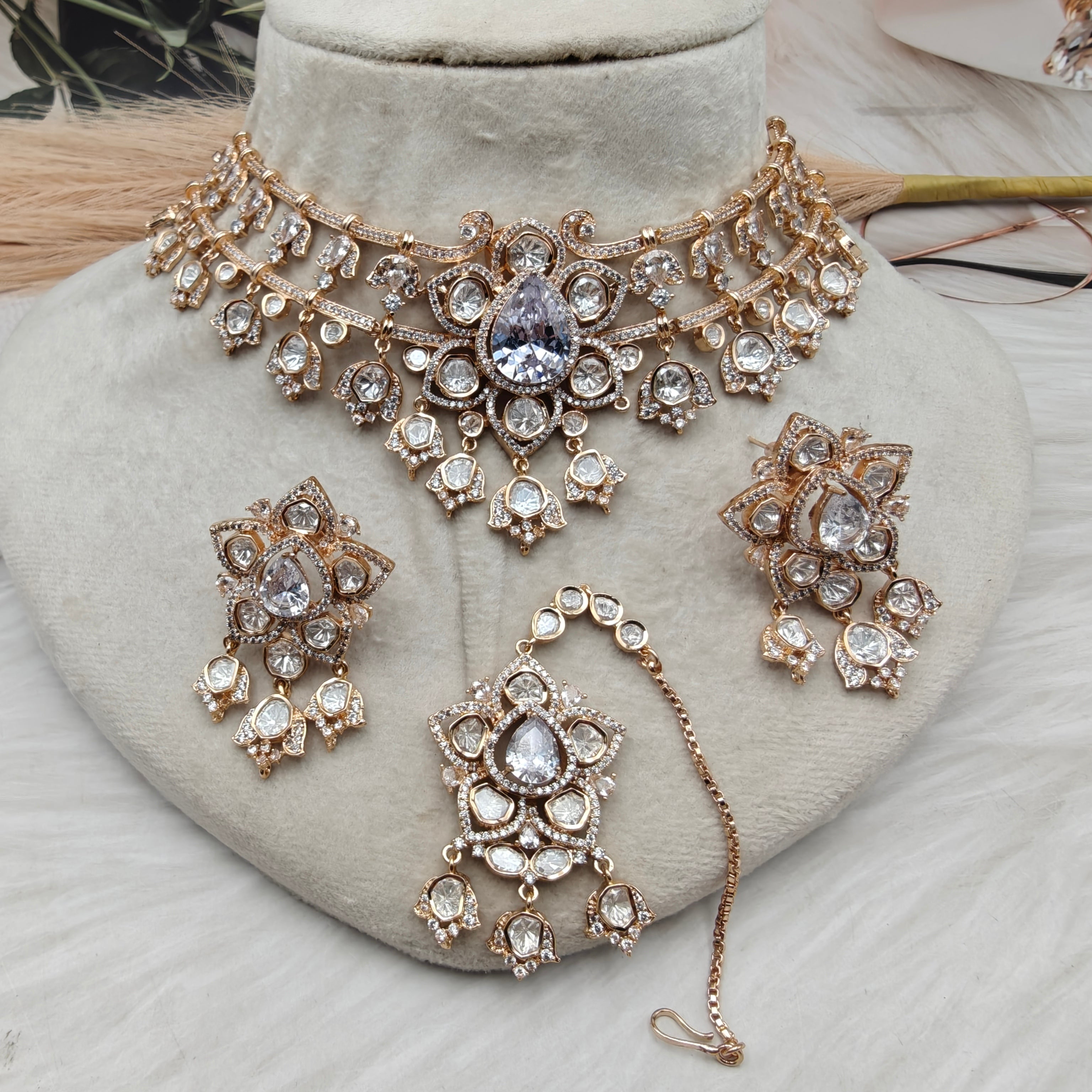 Natalia Moissanite Necklace Set with Mangtikka
