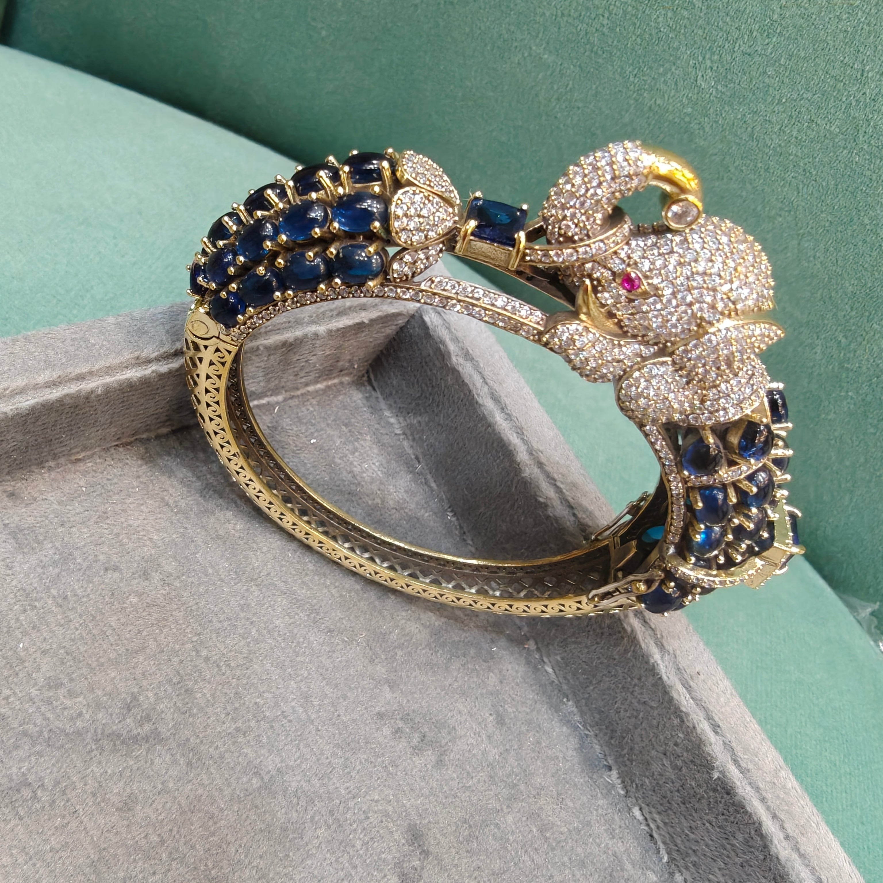 Elephant Openable Jadau AD Bracelet- Blue