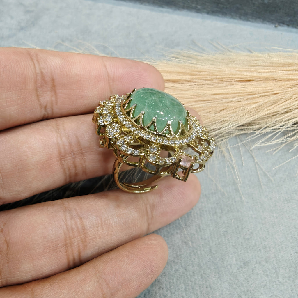 Naima Sabya Inspired Gemstone Adjustable Ring- Mint Green