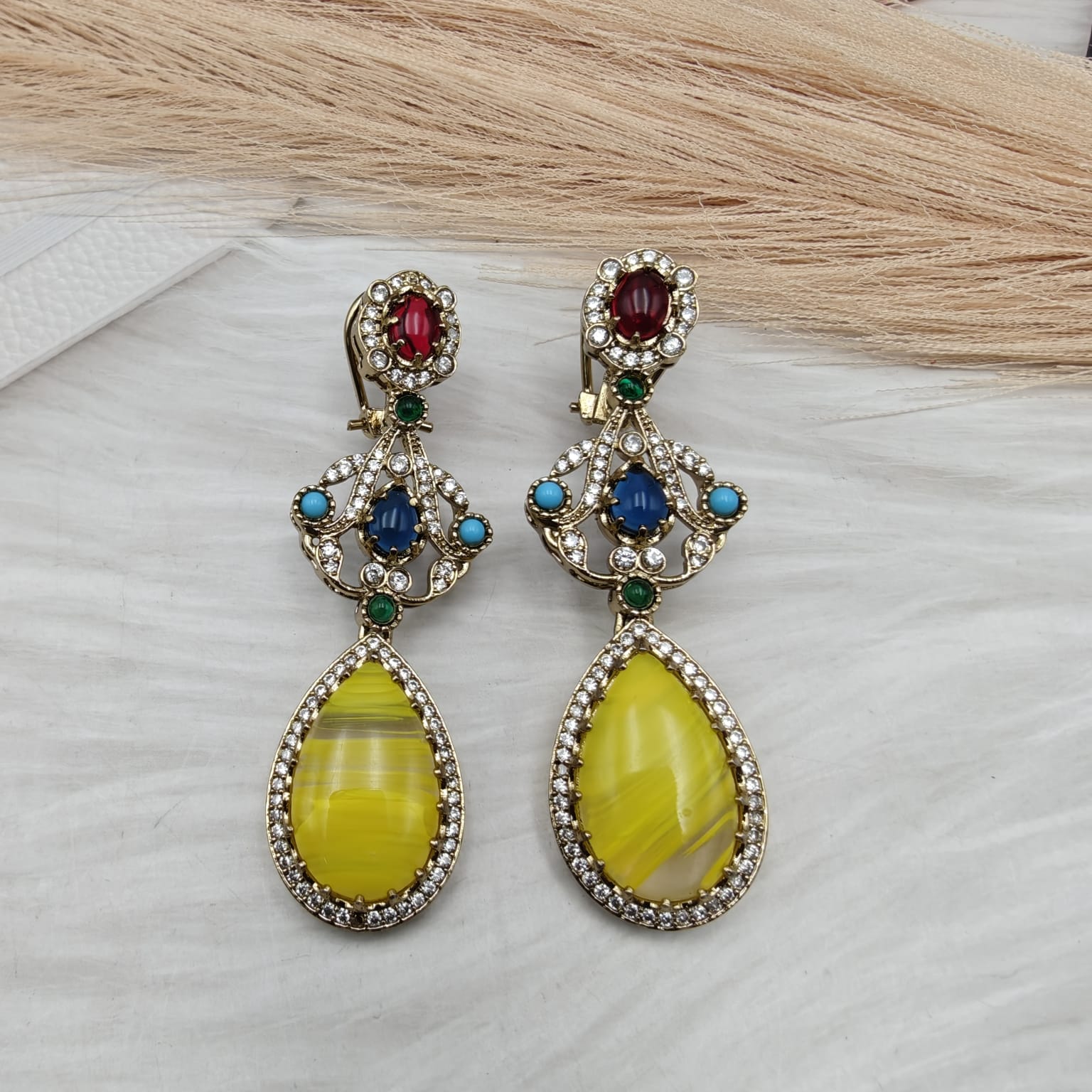 Ritvi Sabyasachi Inspired Premium Statement Earrings - Yellow