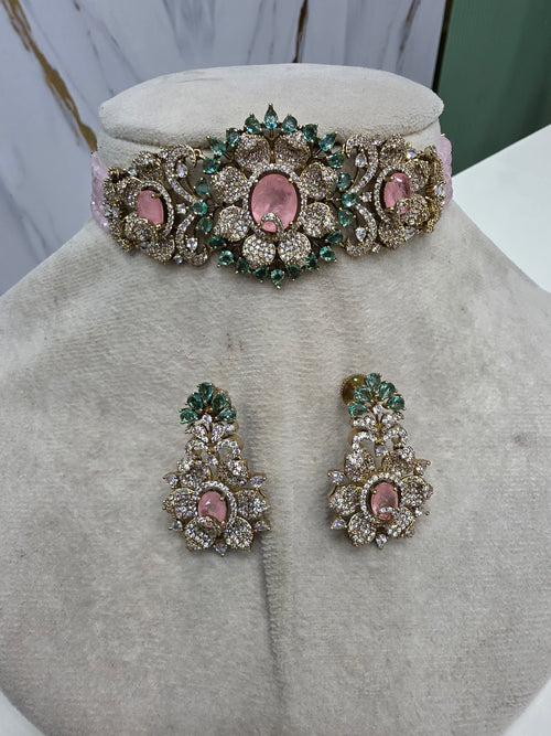 Aarfa Doublet and Hydro Choker Set- Pink and Aqua Blue