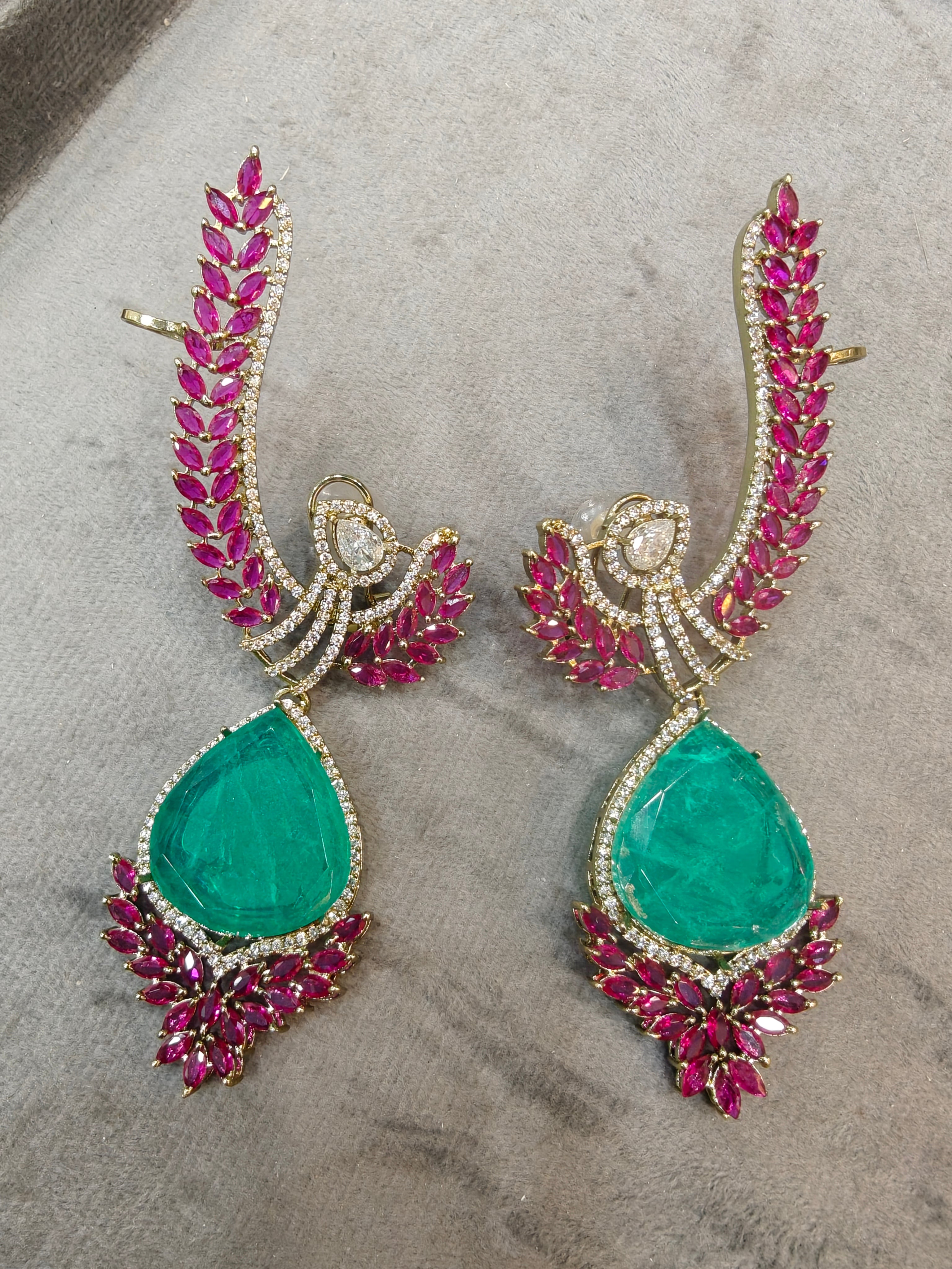 Stellar Doublet Earcuff - Ruby Rama Green