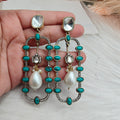Divisha Statement Earrings with Pearl drop - Turquoise
