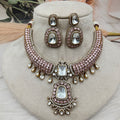 Naazni Moissanite Polki Premium Necklace Set - Pink