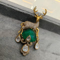 Deer Doublet Stone Unisex Brooch- Emerald