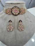 Bhavya Hazoori Doublet Carat Plating Choker Set- Pink anf Blue