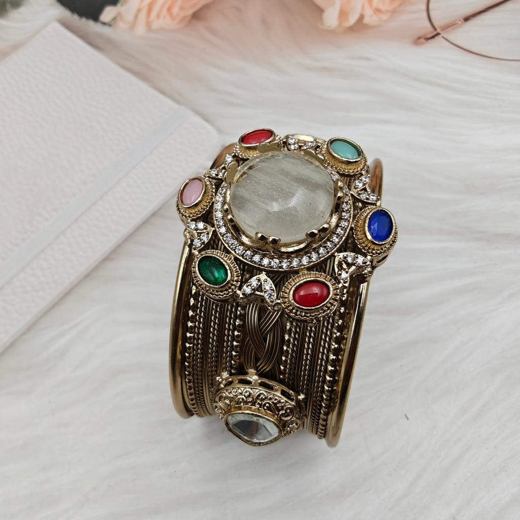 Sabya Inspired Navina Handcrafted Natural Stone Handcuff - White Multi
