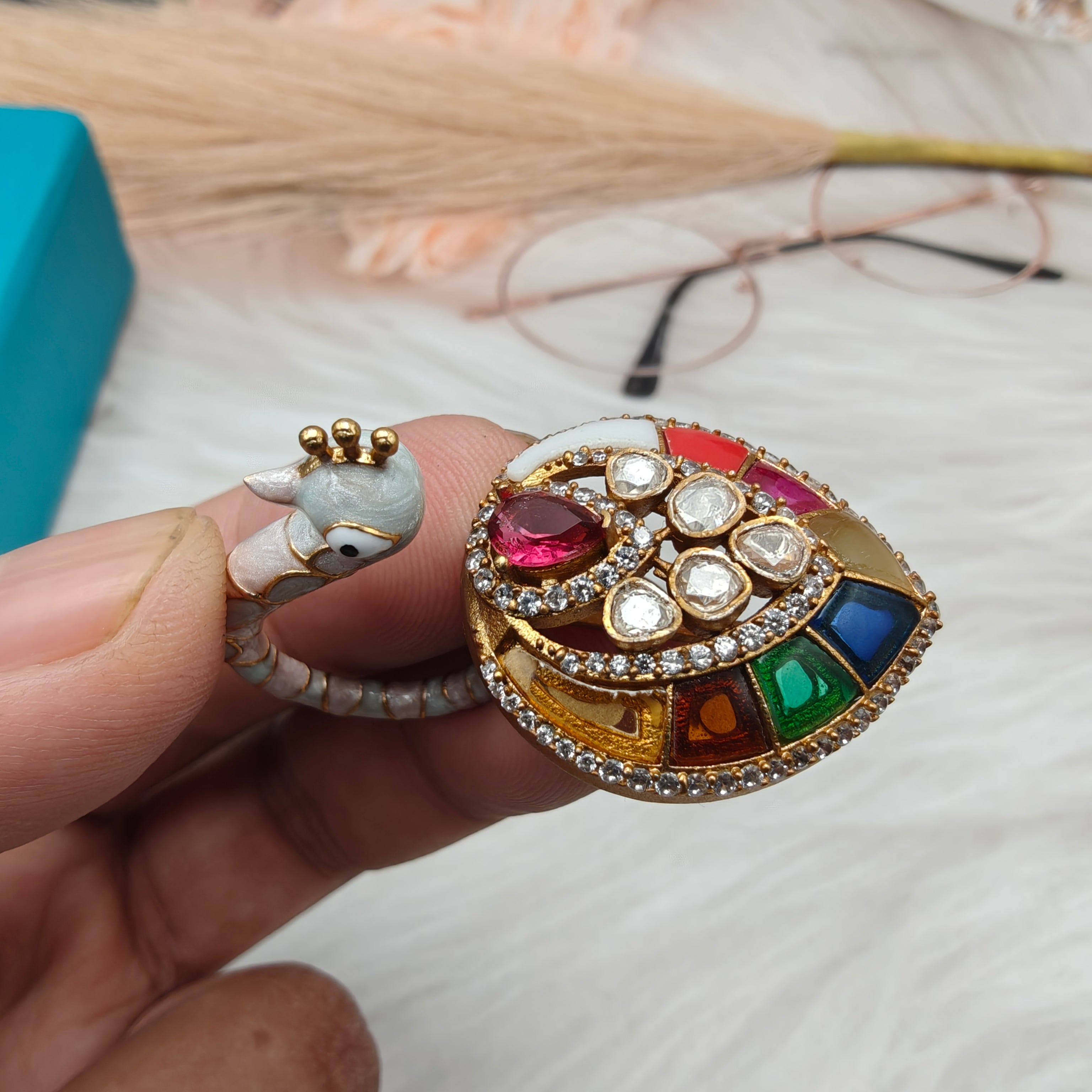 Morni Moissanite Italian Enamel Statement Ring-Pastel Blue - Multi