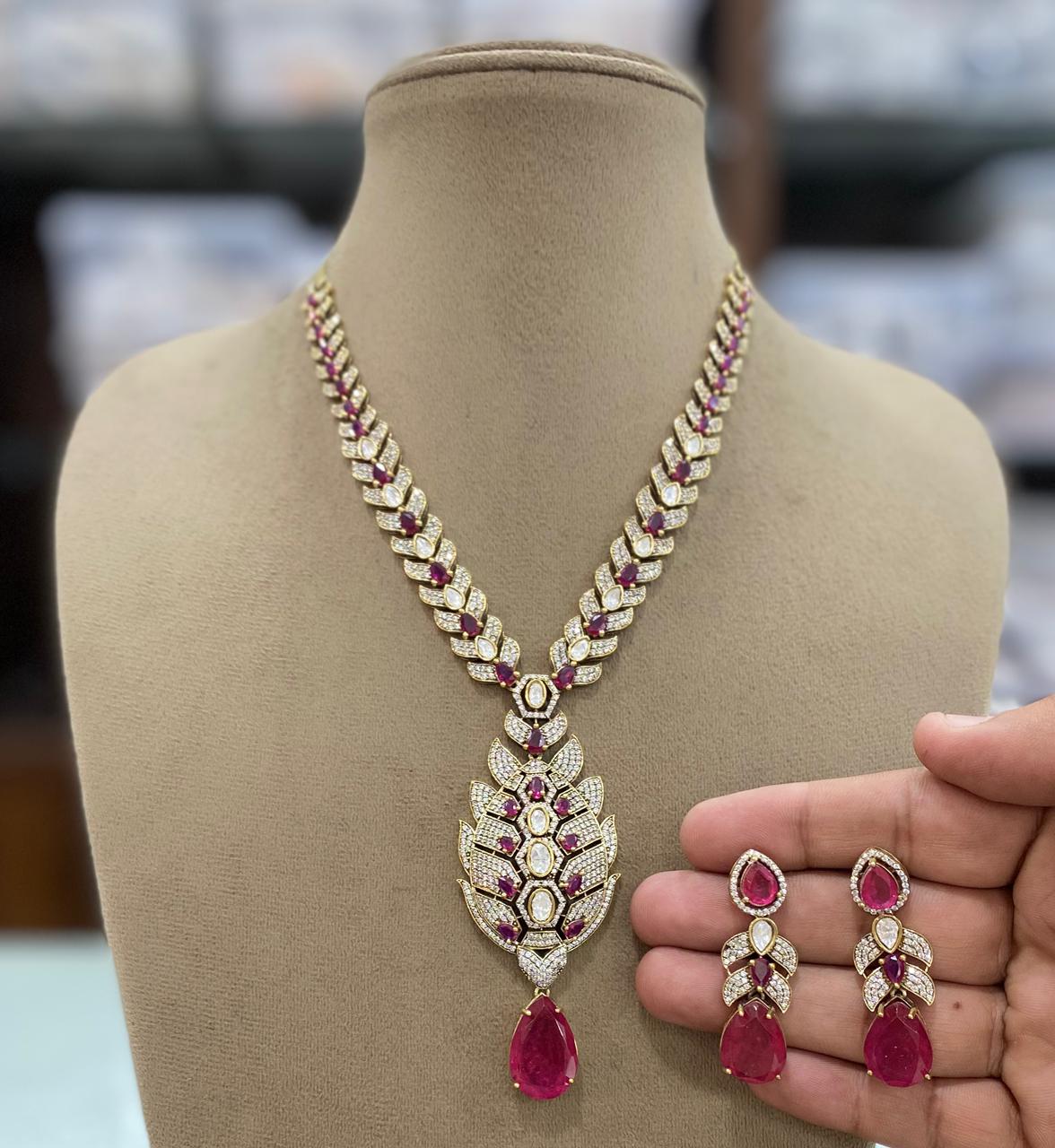 Deepika Inspired Bella Doublet Necklace Set - Ruby