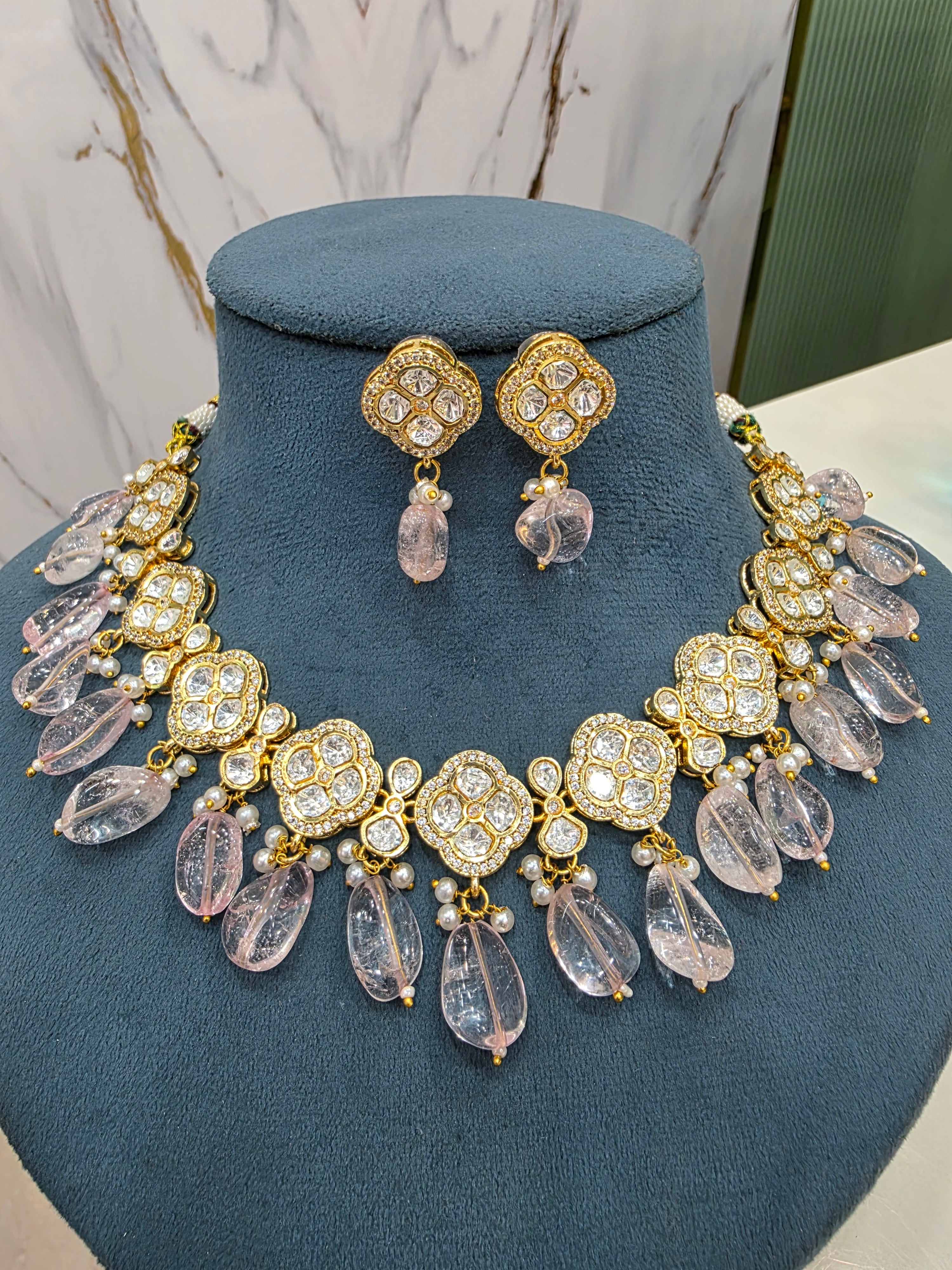 Anvesha Tyani Kundan Necklace Set- Baby Pink