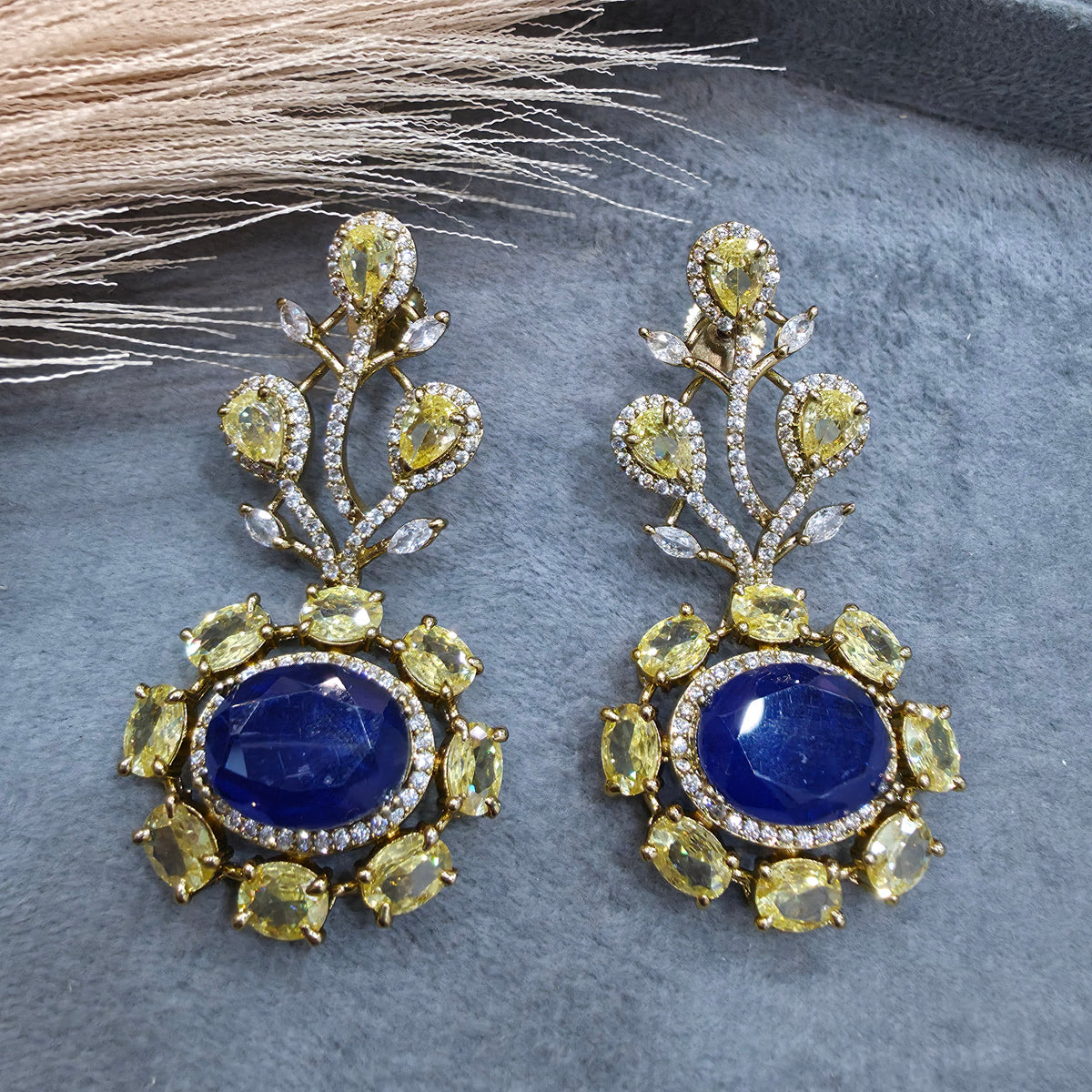 Karishma Hazoori Doublet Earrings - Blue Yellow Citrine