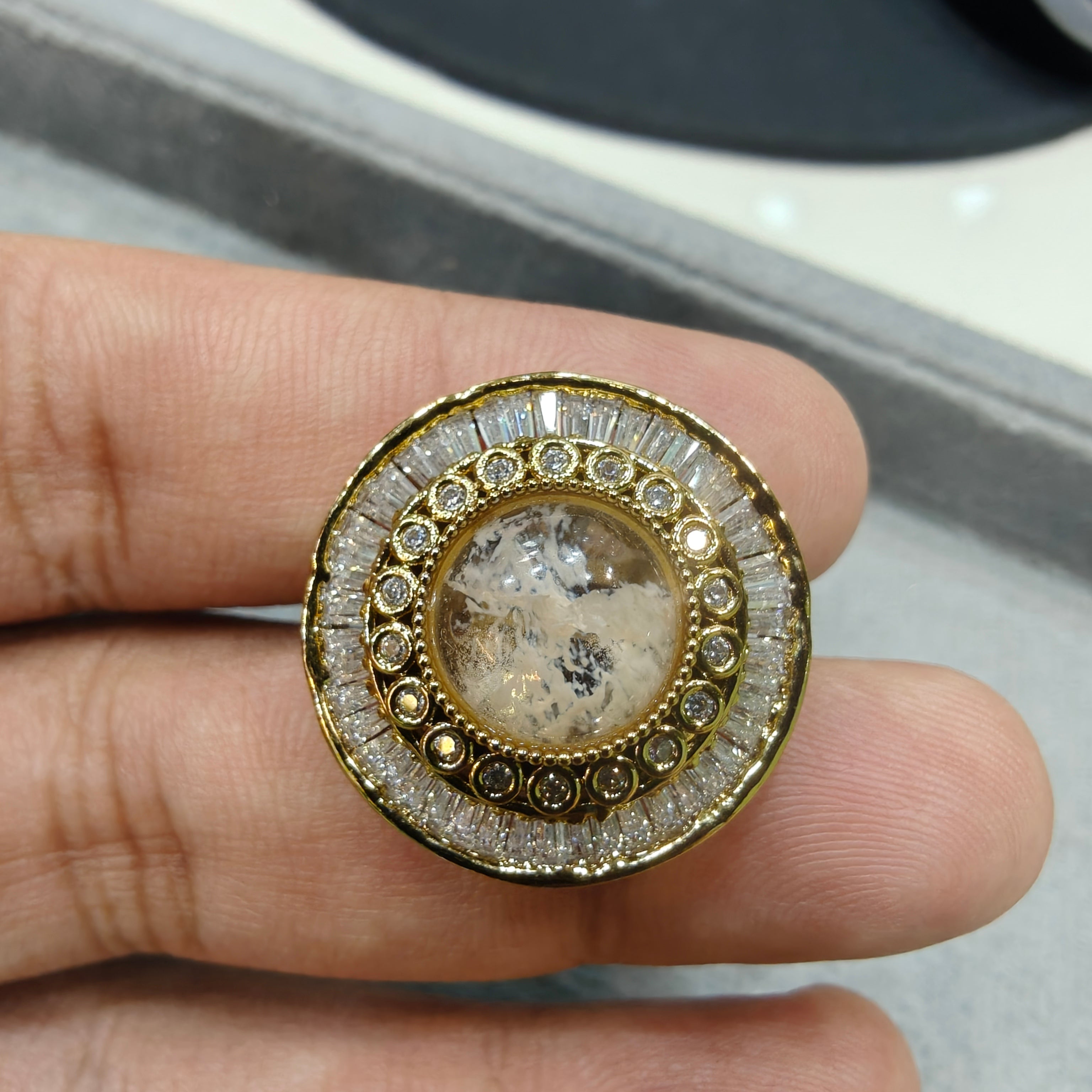 Chitara Sabya inspired Quartz Adjustable Ring- Beige